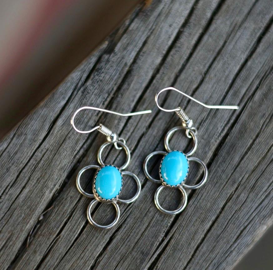 Sleeping Beauty Turquoise Earrings | Four Circle Dangle | Southwest Hook Back | Genuine Turquoise | Vintage