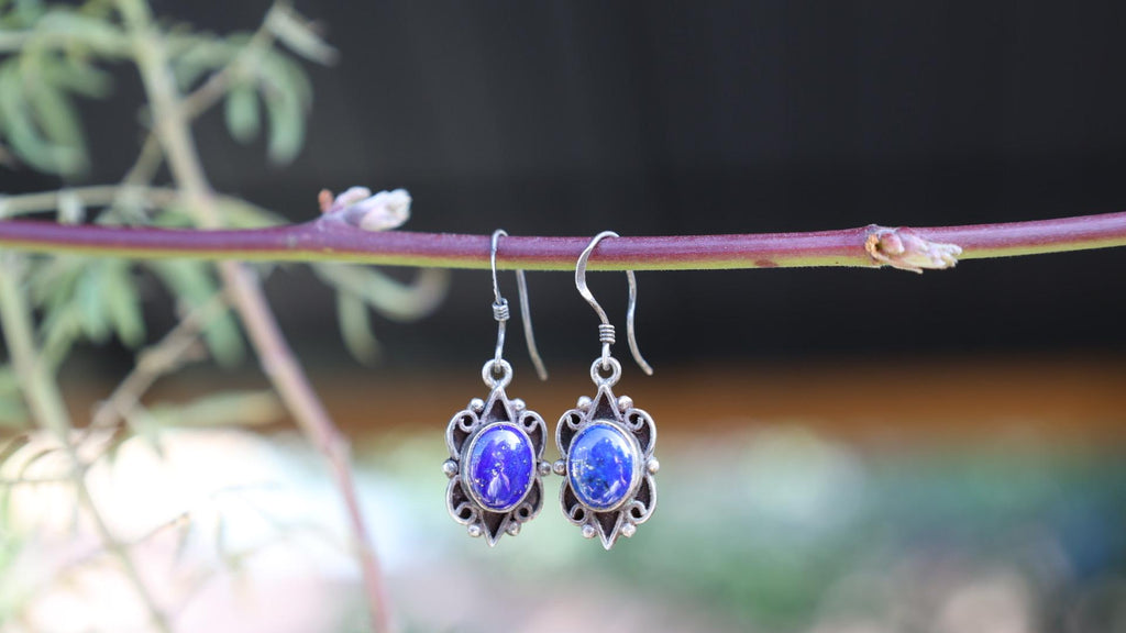 Sterling Silver Lapis Lazuli Dangle Earrings, Southwest Hook Back, Mexican Modernist 925