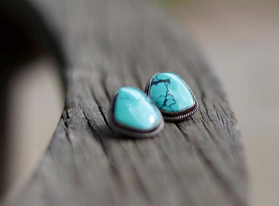 Spiderweb Turquoise Stud Earrings | Navajo Signed Sterling Silver | Artie Yellowhorse Authentic | Native American
