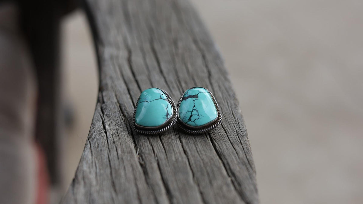 Spiderweb Turquoise Stud Earrings | Navajo Signed Sterling Silver | Artie Yellowhorse Authentic | Native American
