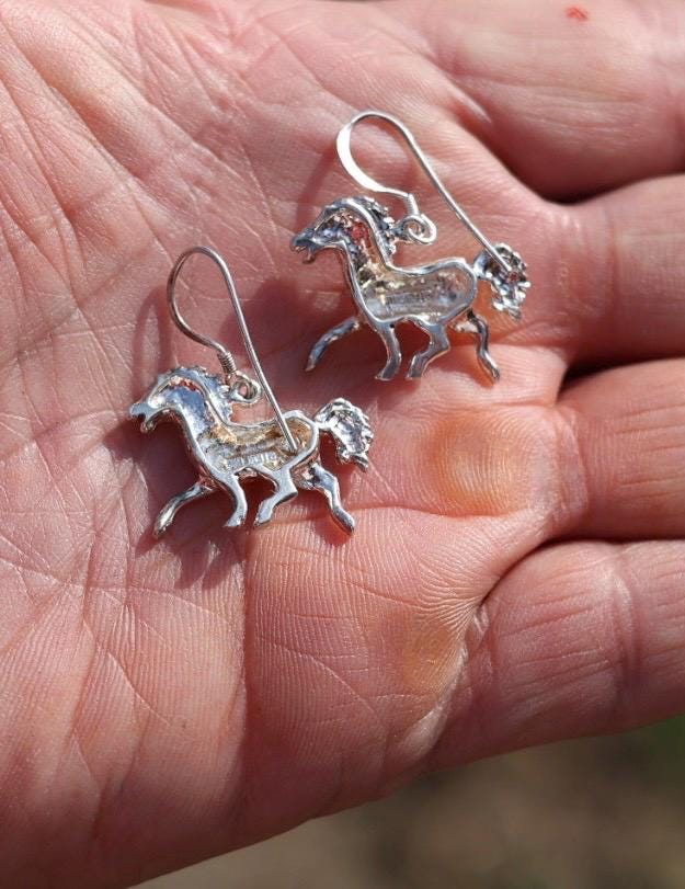 Silver Horse Earrings | 3D Running Horse | Southwest Style | 925 Hook Back | vintage sterling