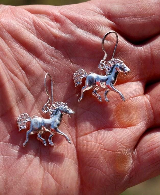 Silver Horse Earrings | 3D Running Horse | Southwest Style | 925 Hook Back | vintage sterling