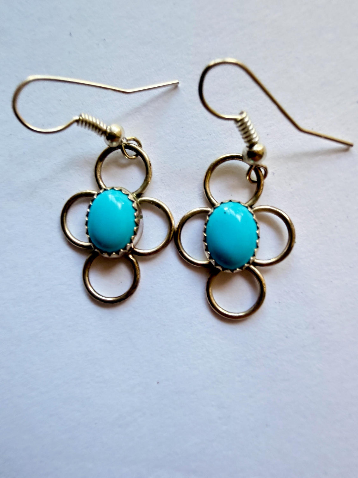 Sleeping Beauty Turquoise Earrings | Four Circle Dangle | Southwest Hook Back | Genuine Turquoise | Vintage