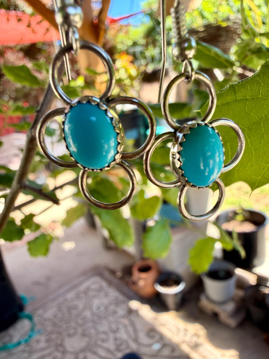 Sleeping Beauty Turquoise Earrings | Four Circle Dangle | Southwest Hook Back | Genuine Turquoise | Vintage
