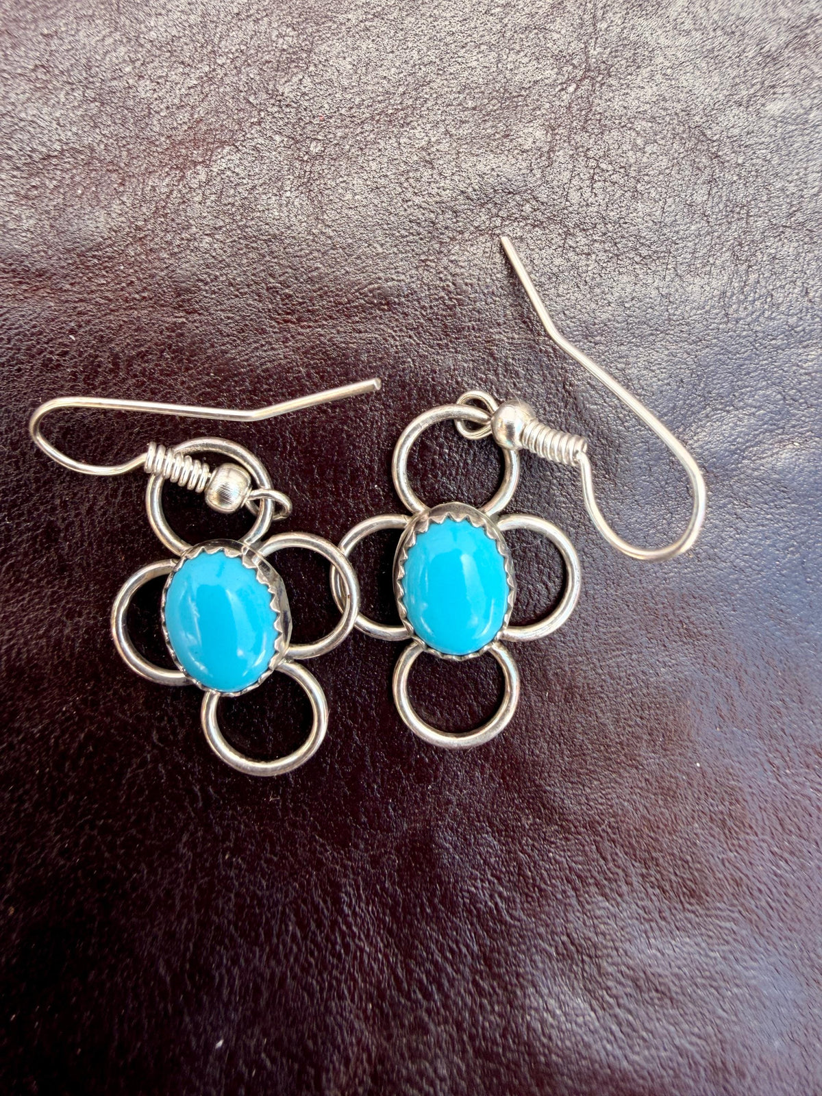 Sleeping Beauty Turquoise Earrings | Four Circle Dangle | Southwest Hook Back | Genuine Turquoise | Vintage