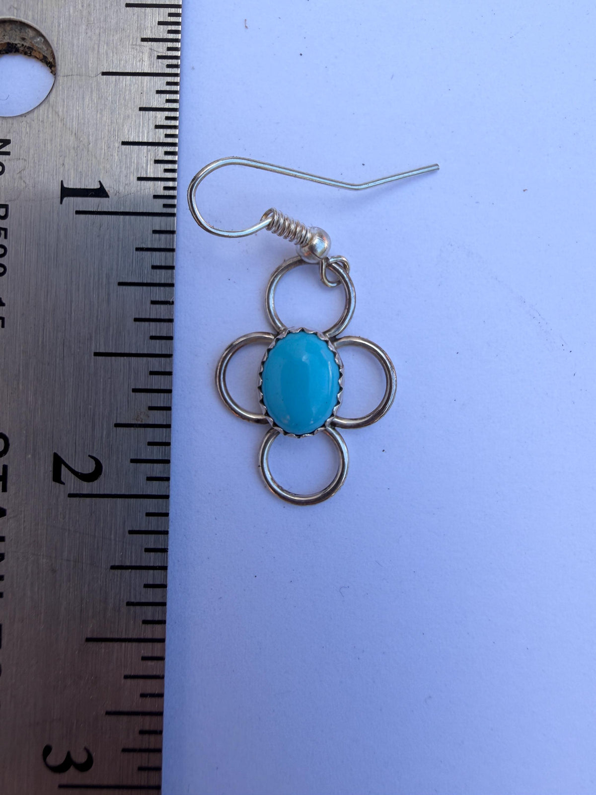 Sleeping Beauty Turquoise Earrings | Four Circle Dangle | Southwest Hook Back | Genuine Turquoise | Vintage