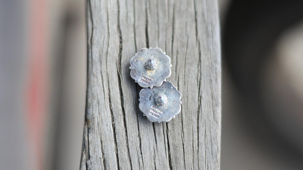 Blue Sodalite Earrings Sterling Silver Flower Studs, Southwest Boho Native American Jewelry, Elk Creek