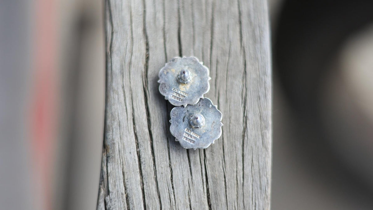 Blue Sodalite Earrings Sterling Silver Flower Studs, Southwest Boho Native American Jewelry, Elk Creek