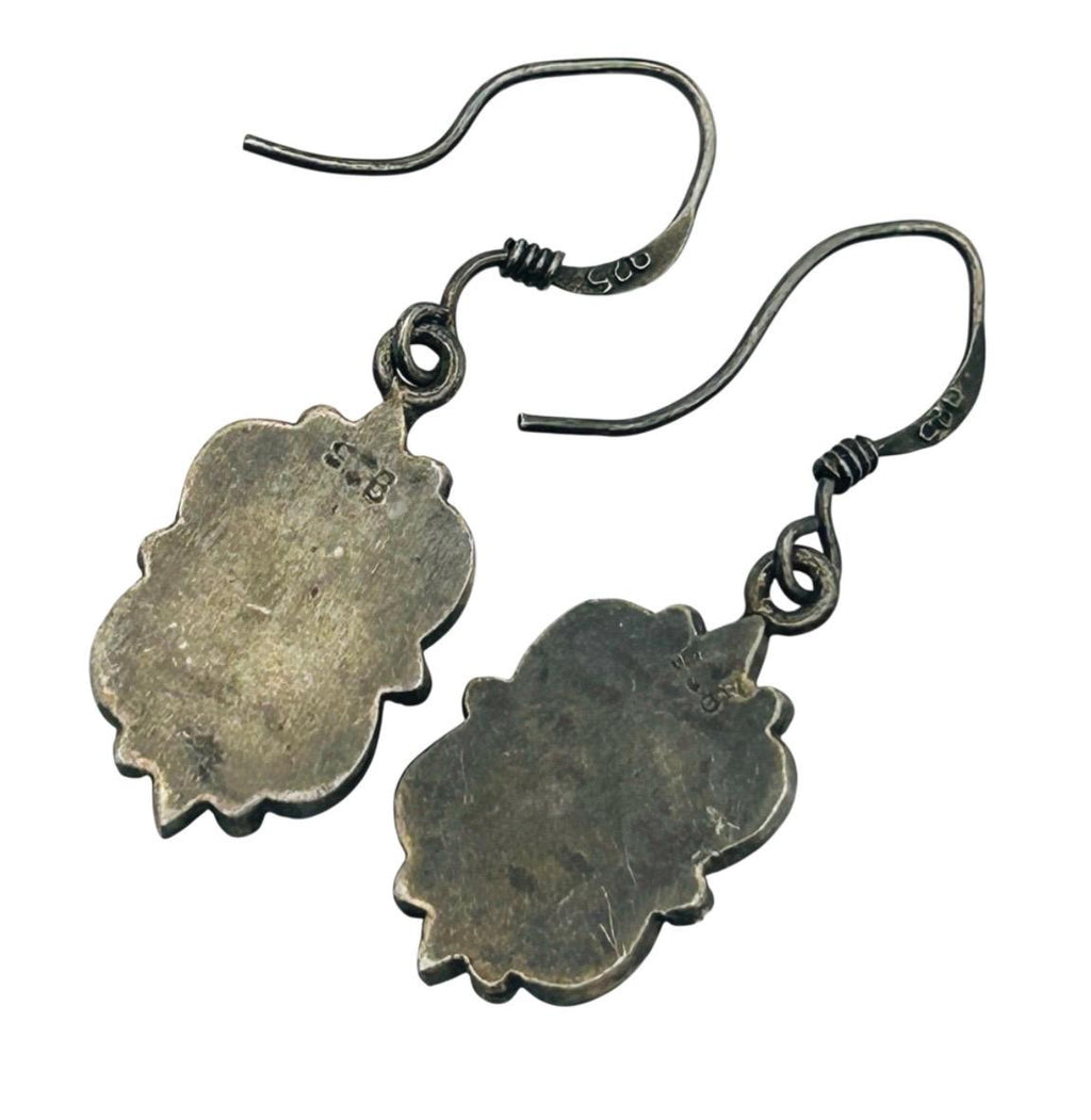 Sterling Silver Lapis Lazuli Dangle Earrings, Southwest Hook Back, Mexican Modernist 925