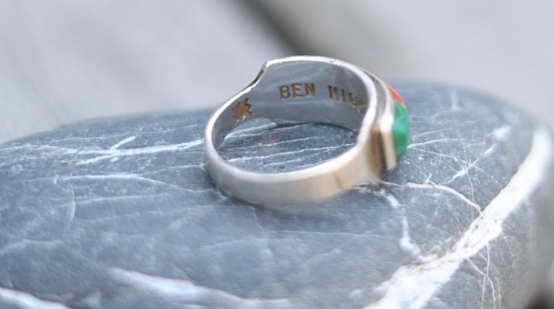 Ben Nighthorse Sterling Silver Multistone Inlay Ring, Northern Cheyenne Turquoise Coral Malachite MOP