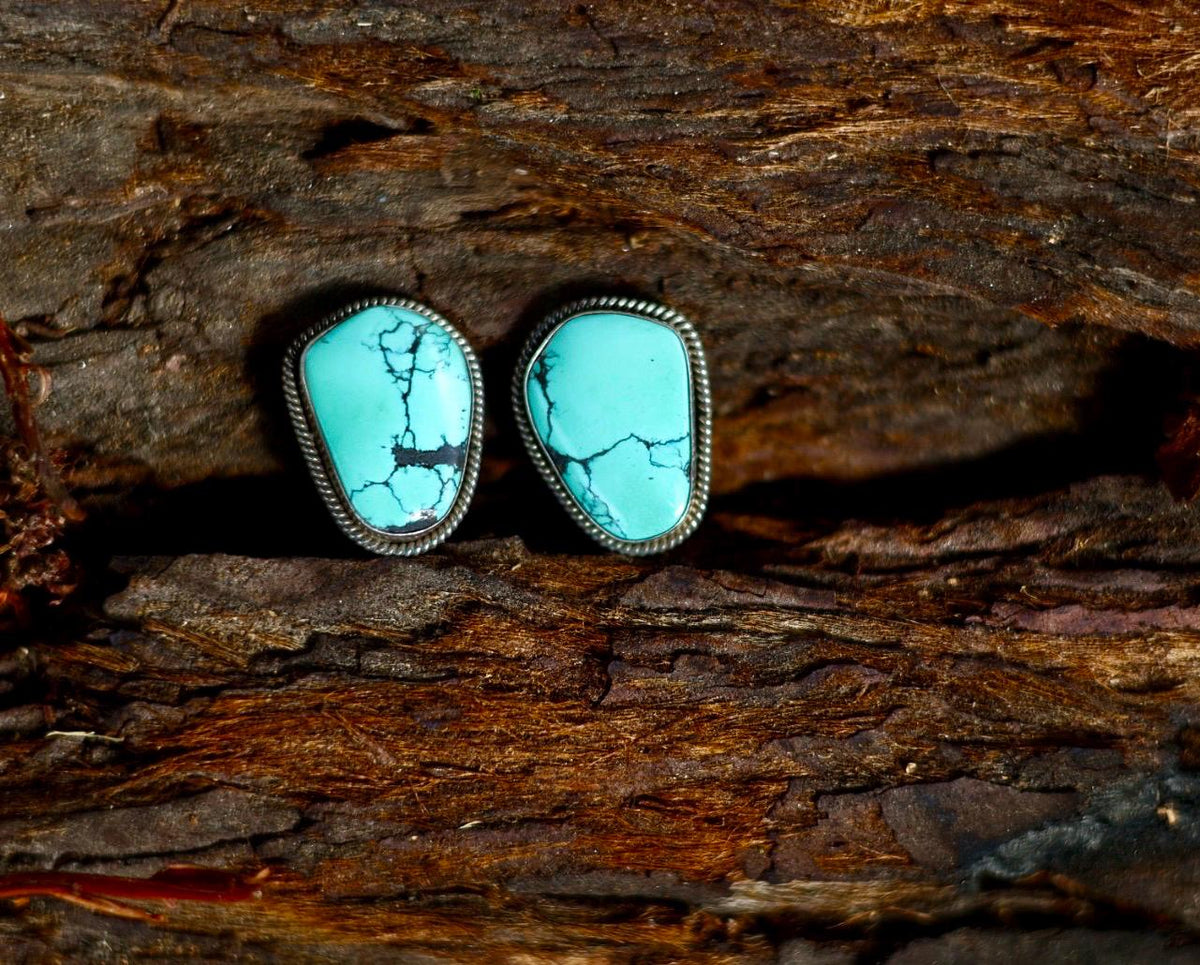 Spiderweb Turquoise Stud Earrings | Navajo Signed Sterling Silver | Artie Yellowhorse Authentic | Native American
