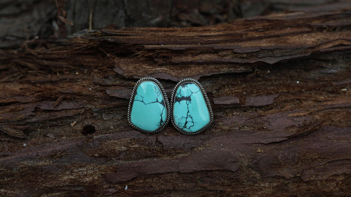 Spiderweb Turquoise Stud Earrings | Navajo Signed Sterling Silver | Artie Yellowhorse Authentic | Native American