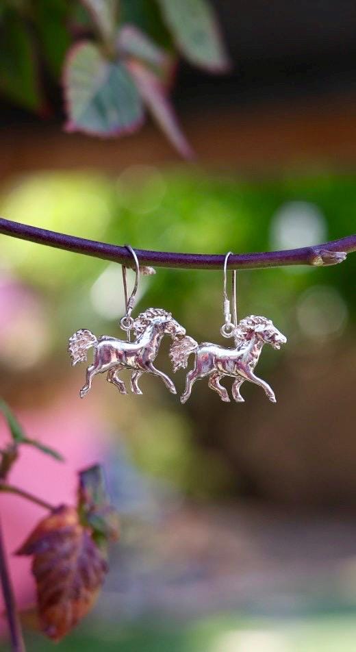 Silver Horse Earrings | 3D Running Horse | Southwest Style | 925 Hook Back | vintage sterling