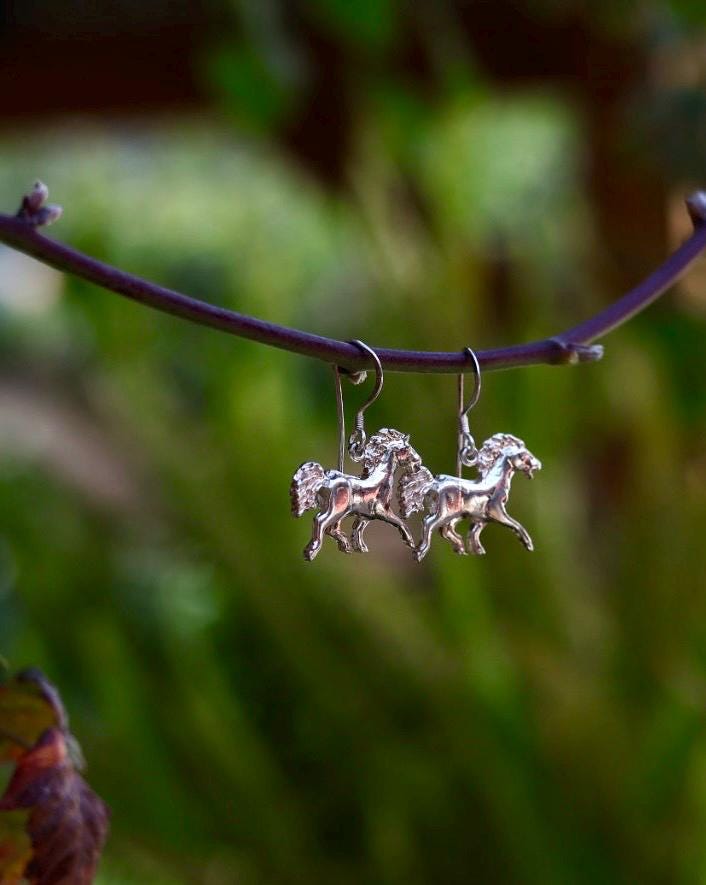 Silver Horse Earrings | 3D Running Horse | Southwest Style | 925 Hook Back | vintage sterling