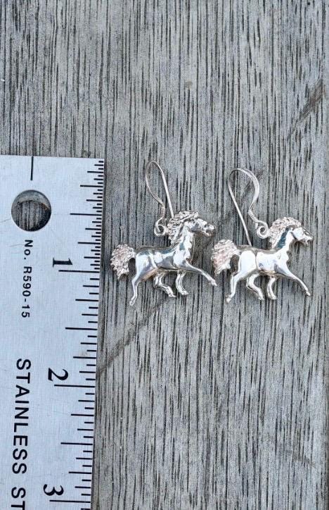 Silver Horse Earrings | 3D Running Horse | Southwest Style | 925 Hook Back | vintage sterling
