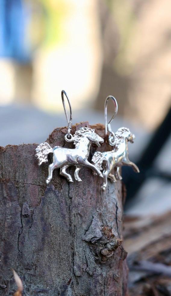 Silver Horse Earrings | 3D Running Horse | Southwest Style | 925 Hook Back | vintage sterling