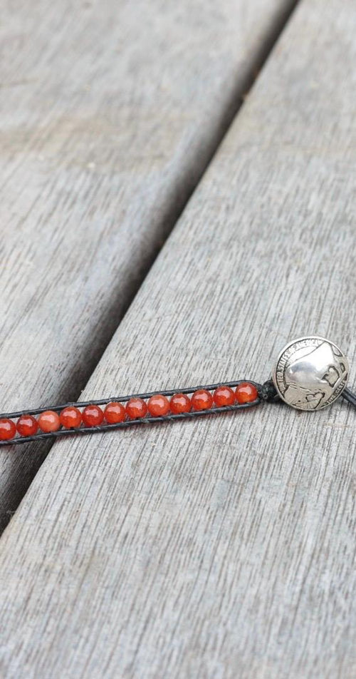 Carnelian Bead Wrap Bracelet Buffalo Concho Southwestern