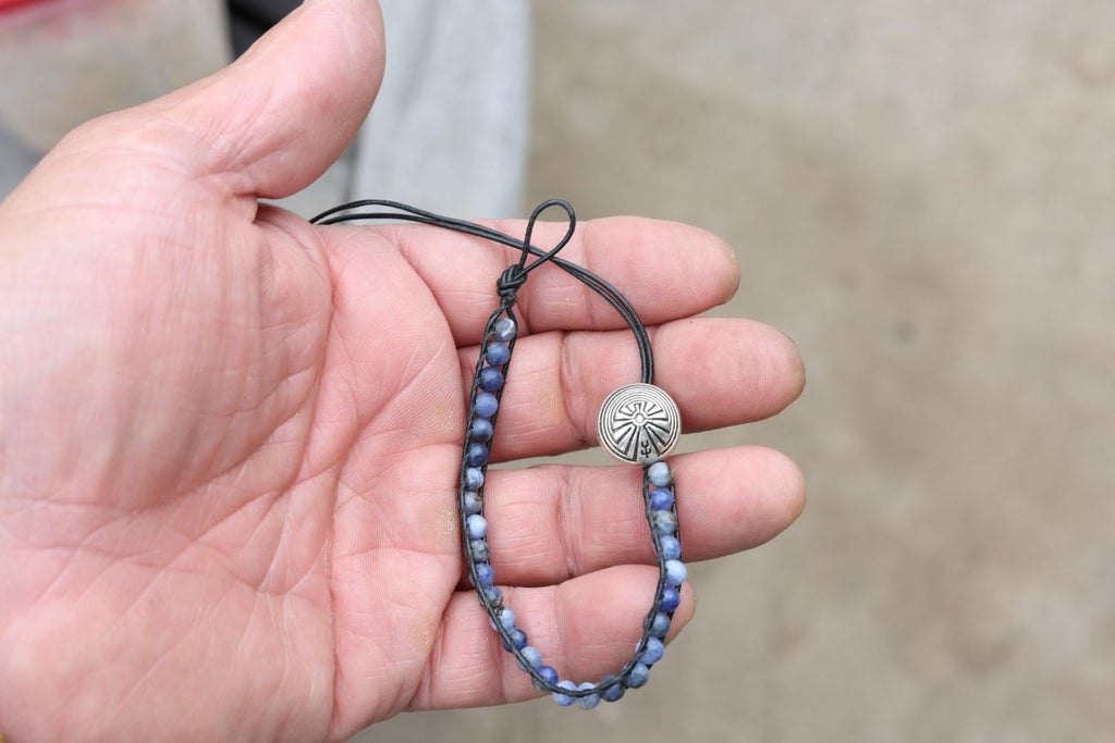 Sodalite Bead Wrap Bracelet Sunburst Concho Southwestern
