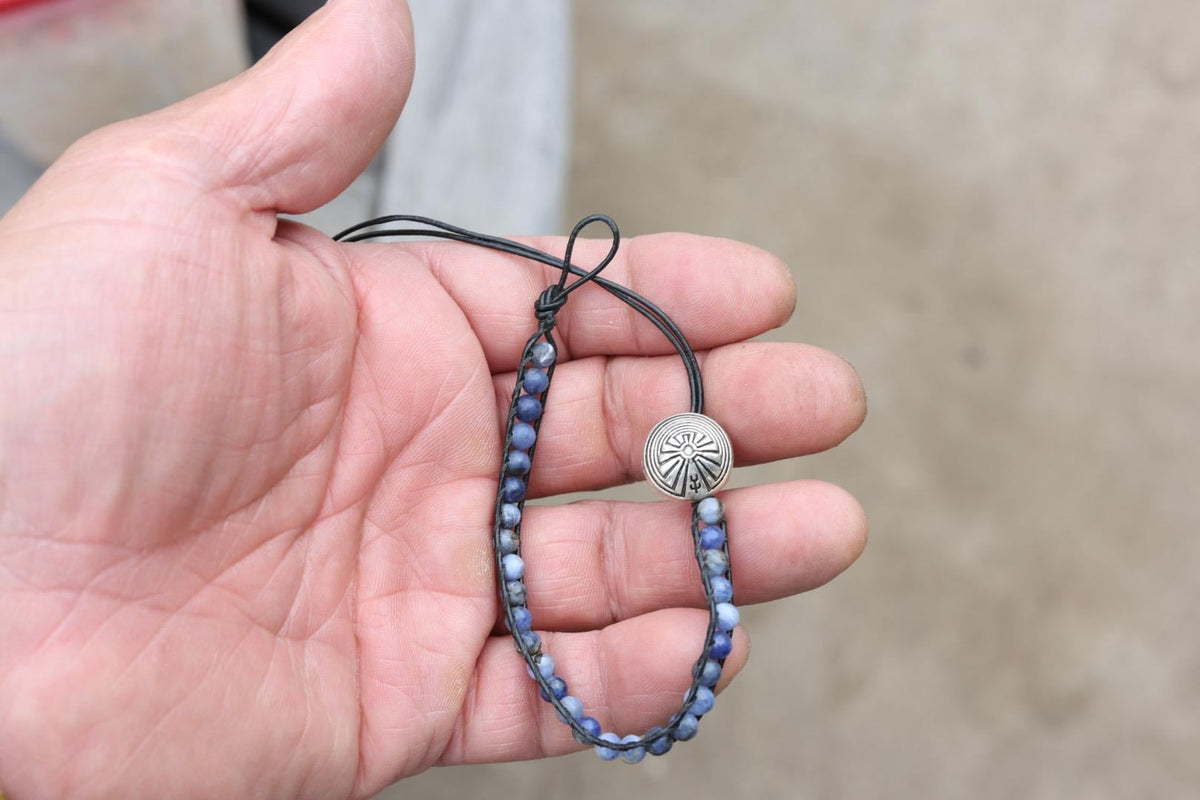 Sodalite Bead Wrap Bracelet Sunburst Concho Southwestern