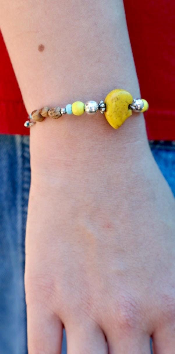 Native American Charm Bracelet Yellow Bear Fetish Juniper Seed