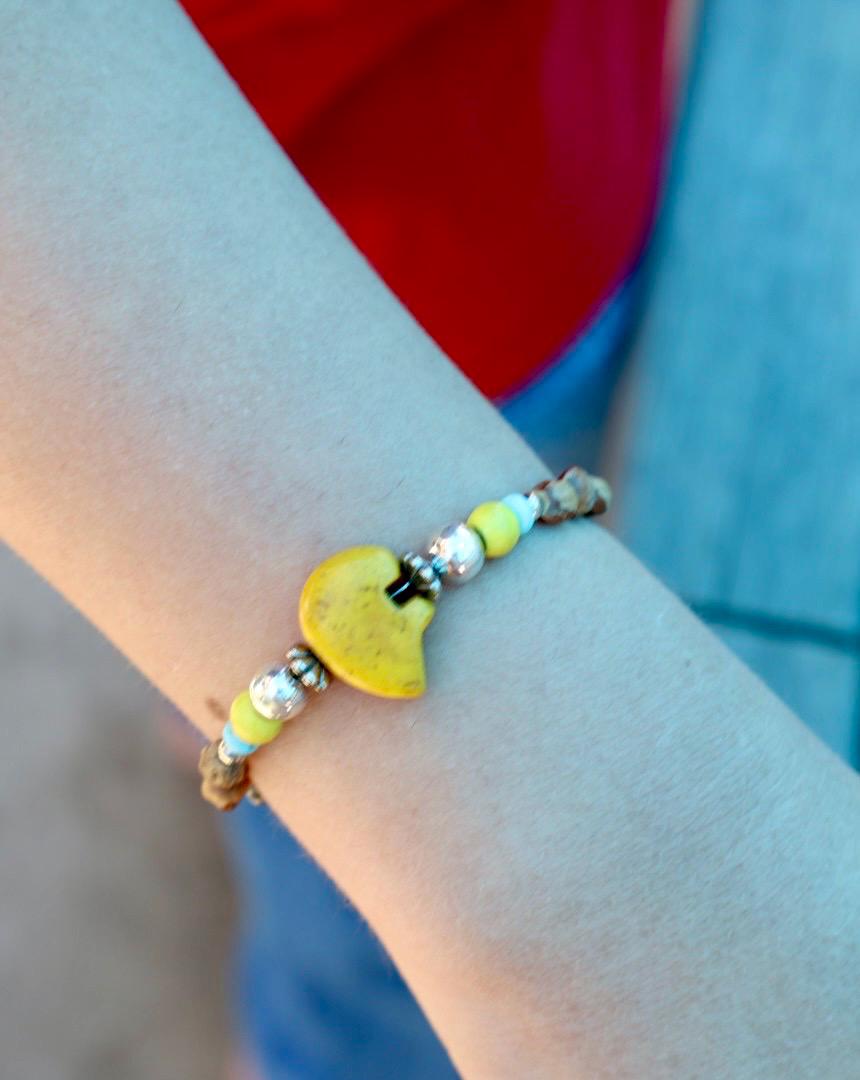Native American Charm Bracelet Yellow Bear Fetish Juniper Seed