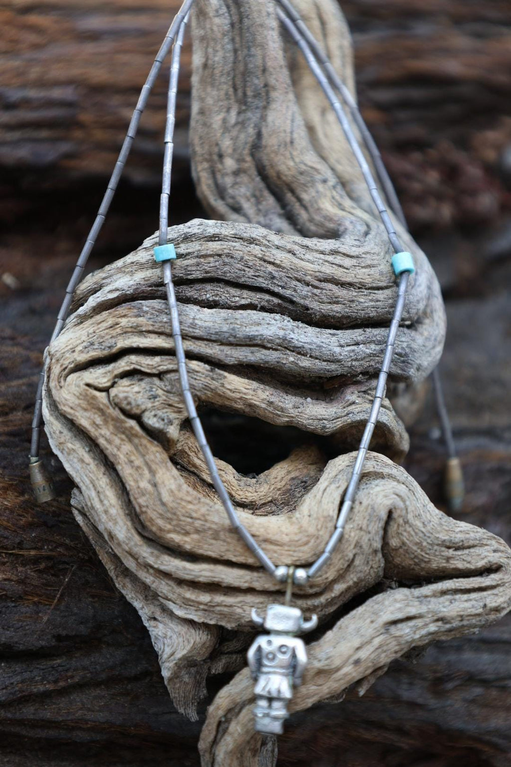 Kachina Pendant Necklace Silver Tube Bead Turquoise Southwestern