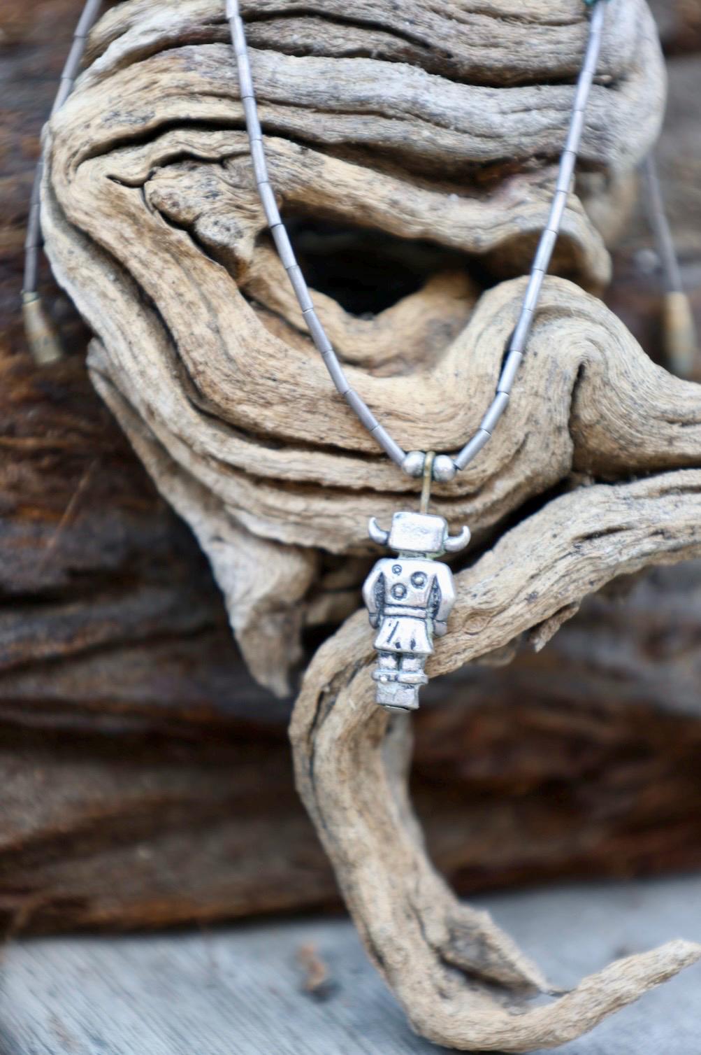 Kachina Pendant Necklace Silver Tube Bead Turquoise Southwestern