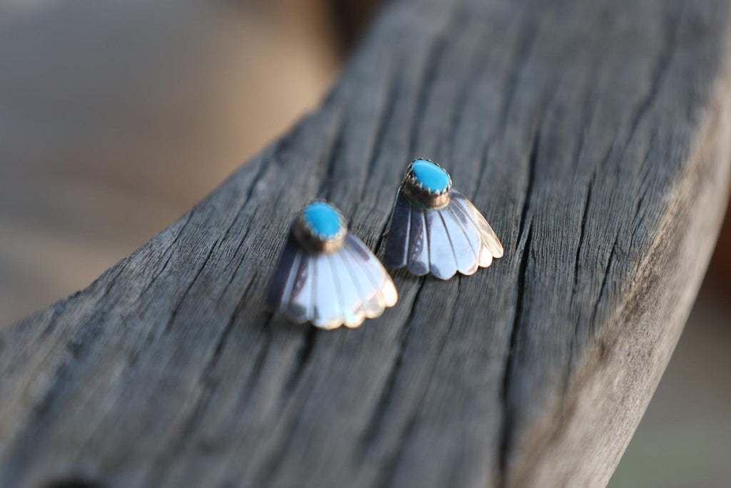 Turquoise Fan Earrings Sterling Silver Sunburst Southwestern