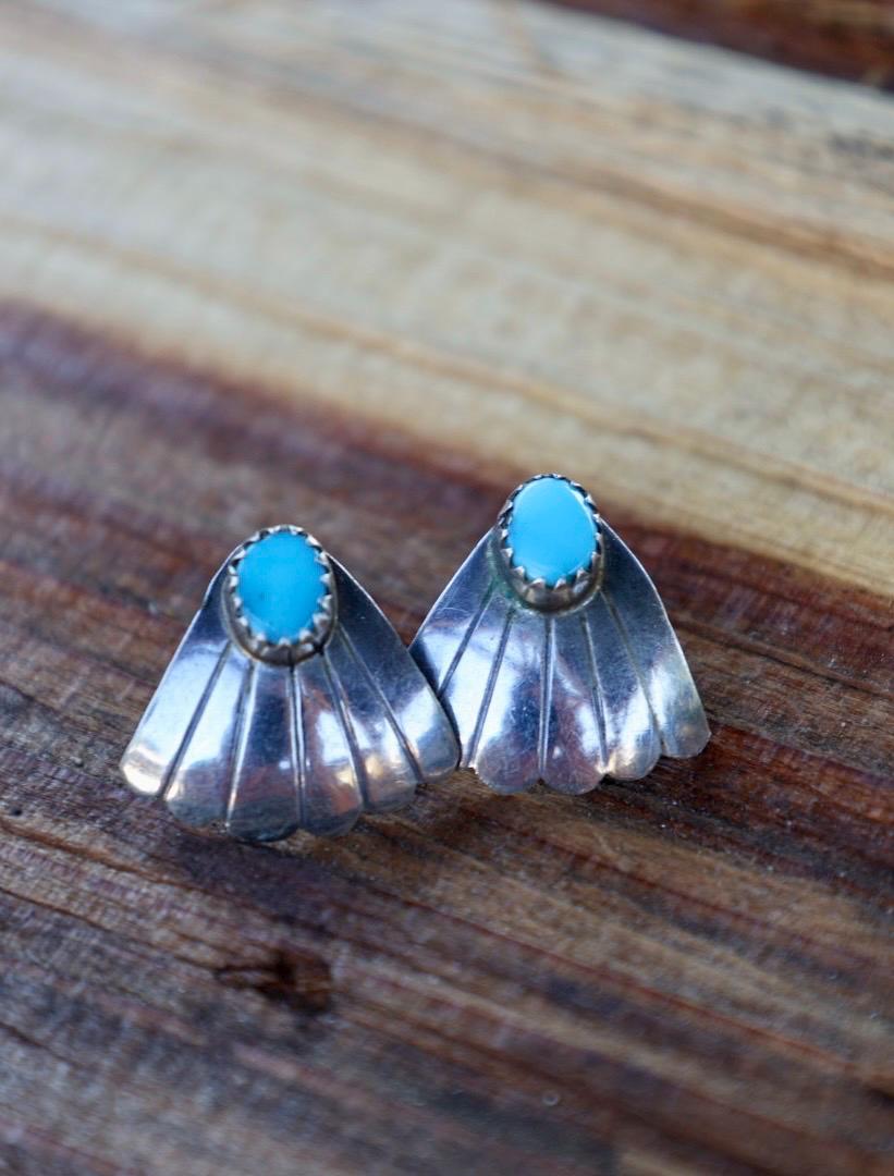 Turquoise Fan Earrings Sterling Silver Sunburst Southwestern
