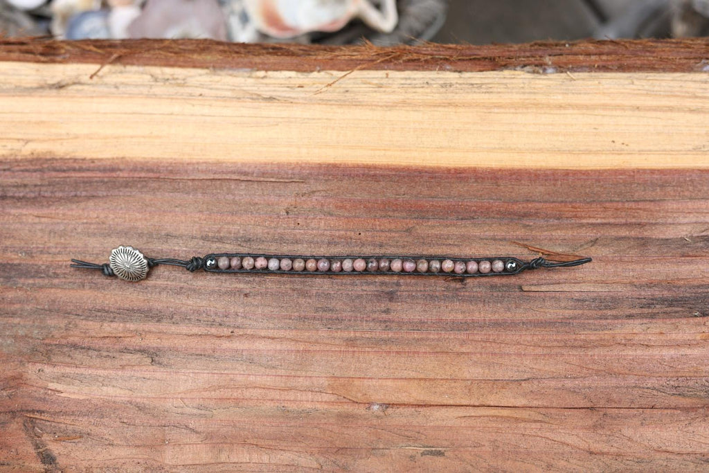 Rhodonite Bead Wrap Bracelet Sunburst Concho Southwestern