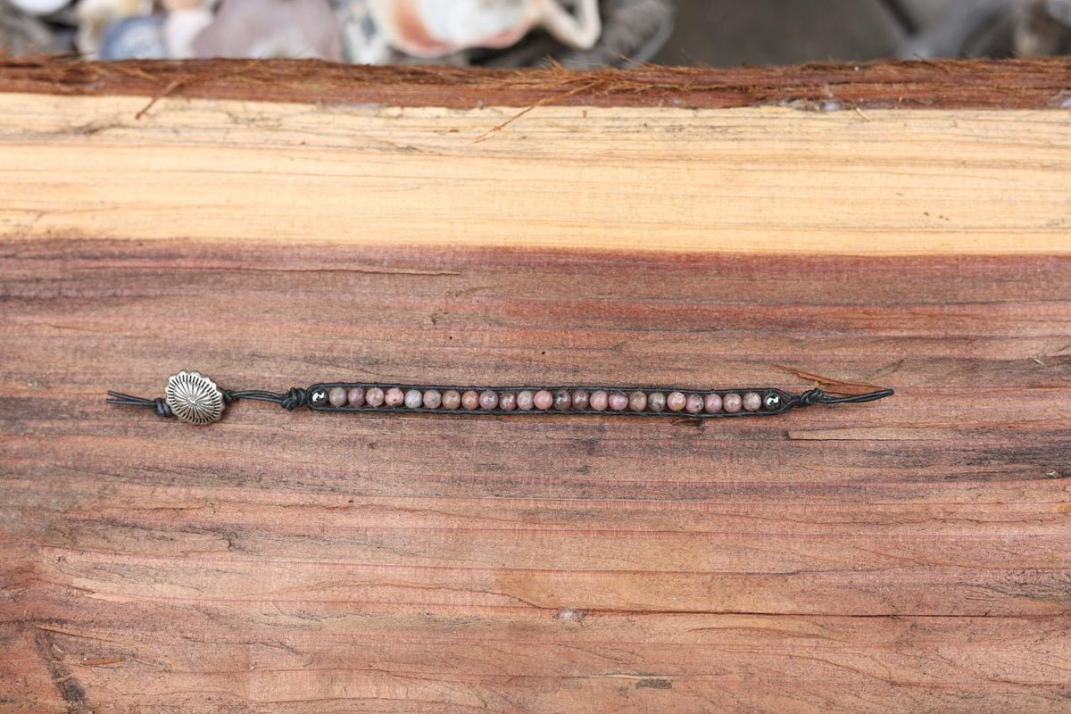 Rhodonite Bead Wrap Bracelet Sunburst Concho Southwestern