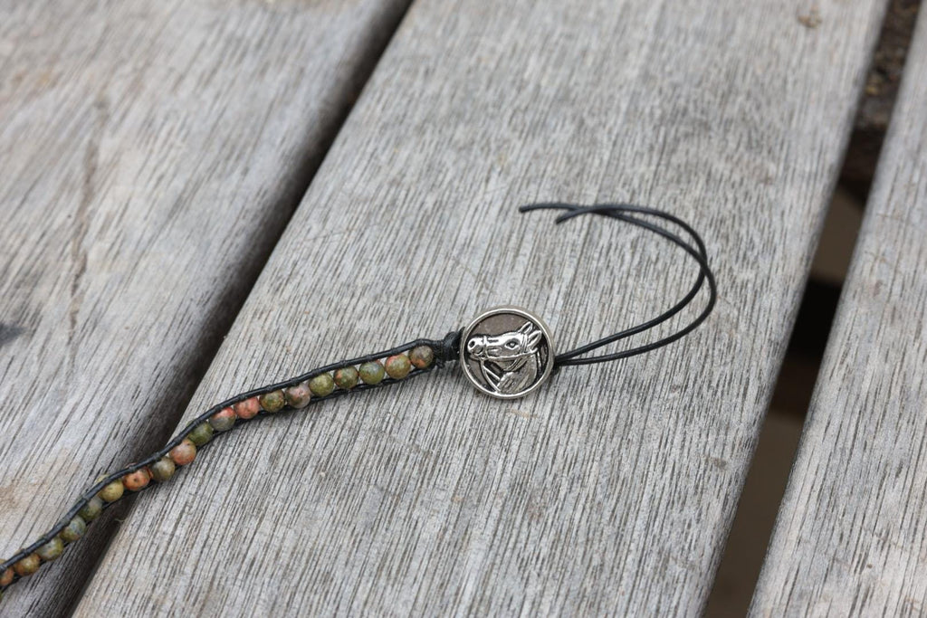 Rhodonite Bead Wrap Bracelet Sunburst Concho Southwestern