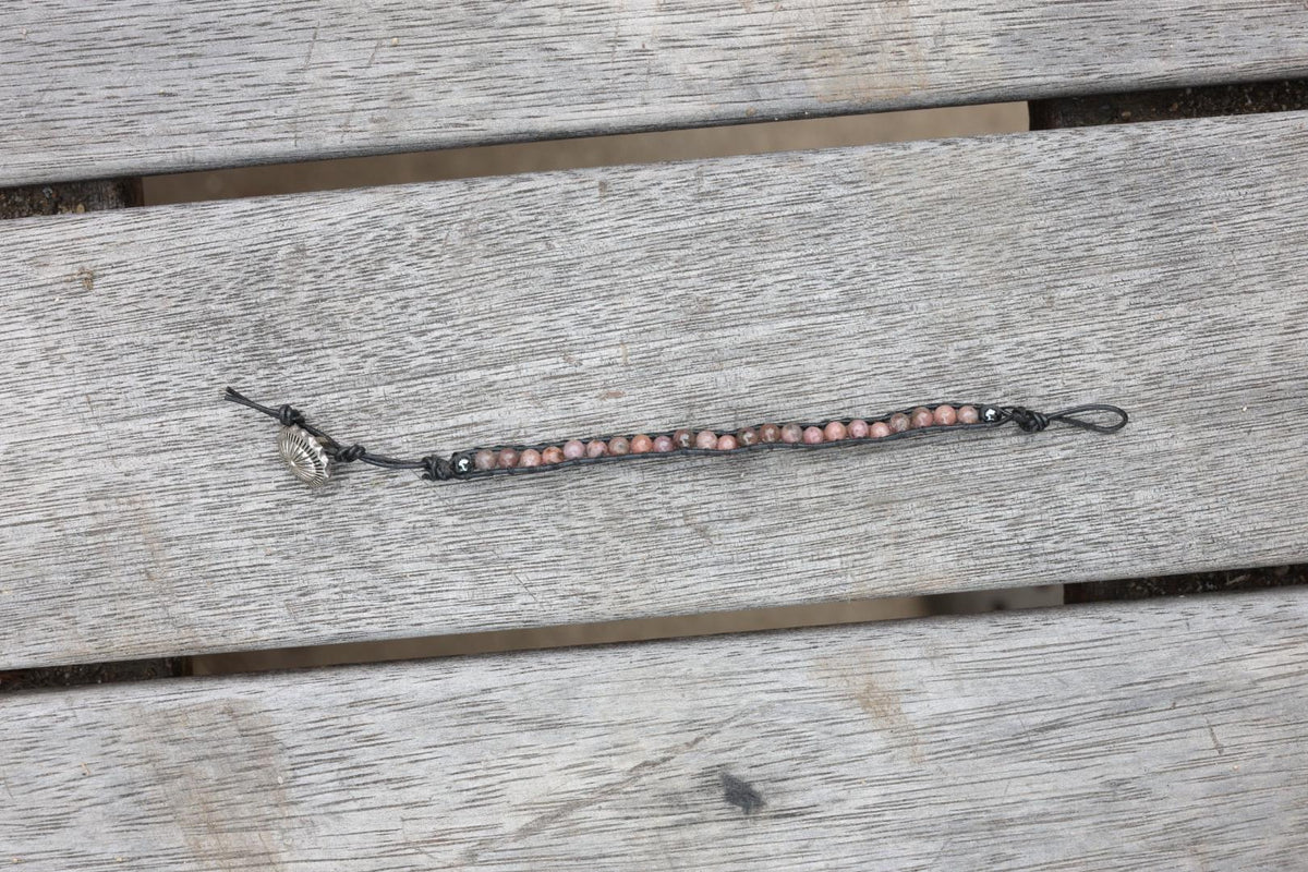Rhodonite Bead Wrap Bracelet Sunburst Concho Southwestern