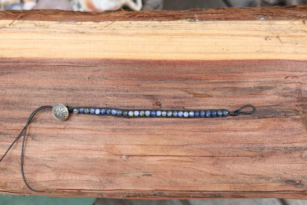 Sodalite Bead Wrap Bracelet Sunburst Concho Southwestern