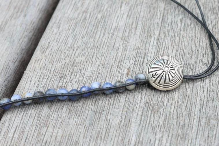 Sodalite Bead Wrap Bracelet Sunburst Concho Southwestern