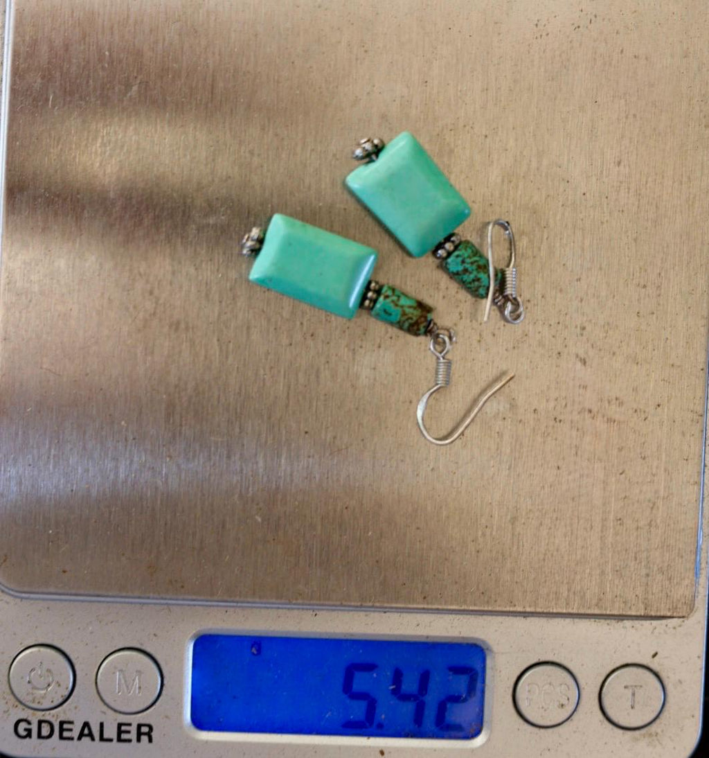 Turquoise and Green Stone Square Drop Earrings Sterling Silver