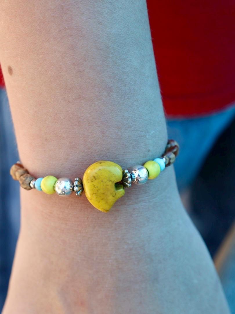 Native American Charm Bracelet Yellow Bear Fetish Juniper Seed
