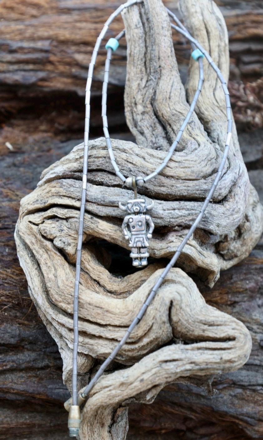 Kachina Pendant Necklace Silver Tube Bead Turquoise Southwestern