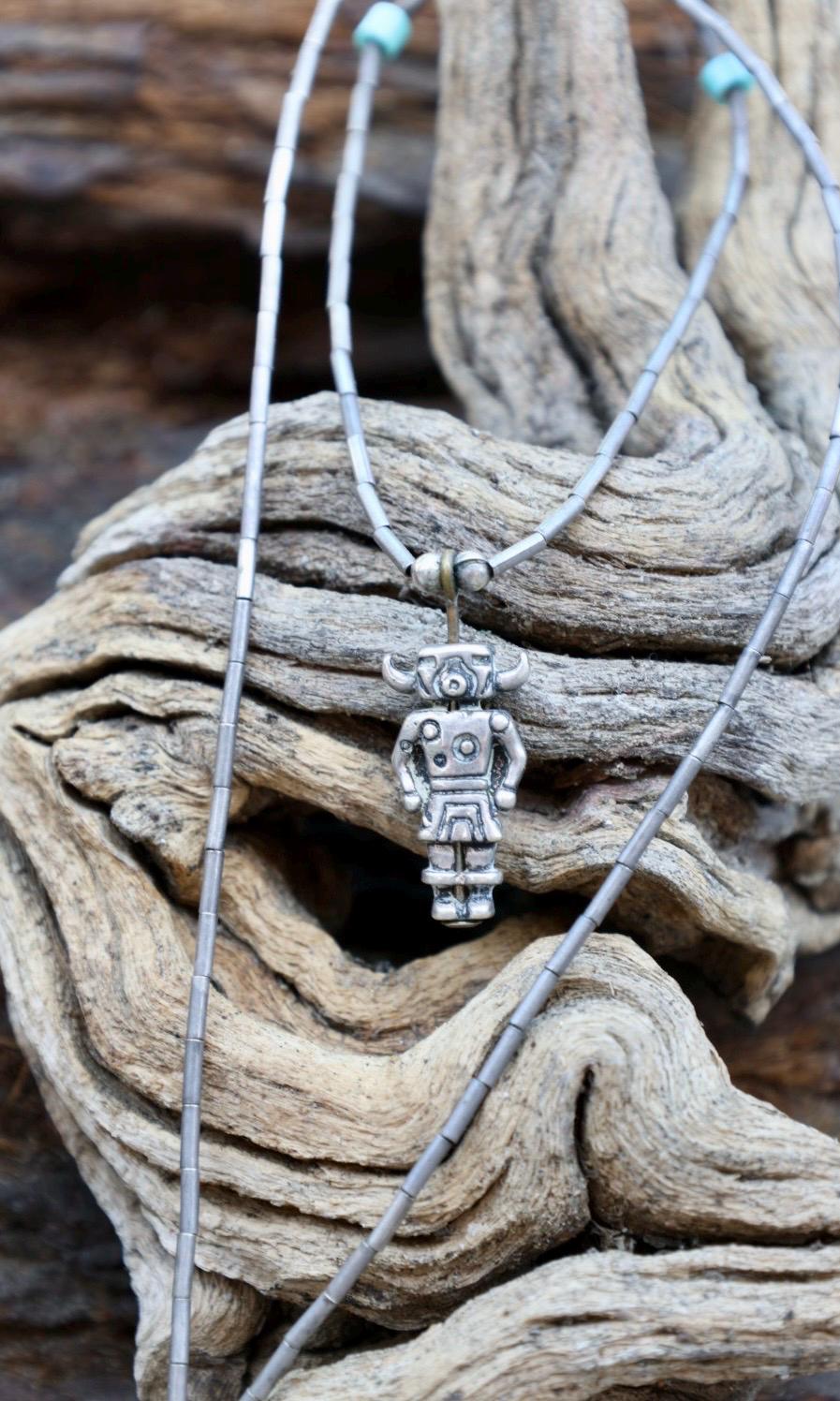 Kachina Pendant Necklace Silver Tube Bead Turquoise Southwestern