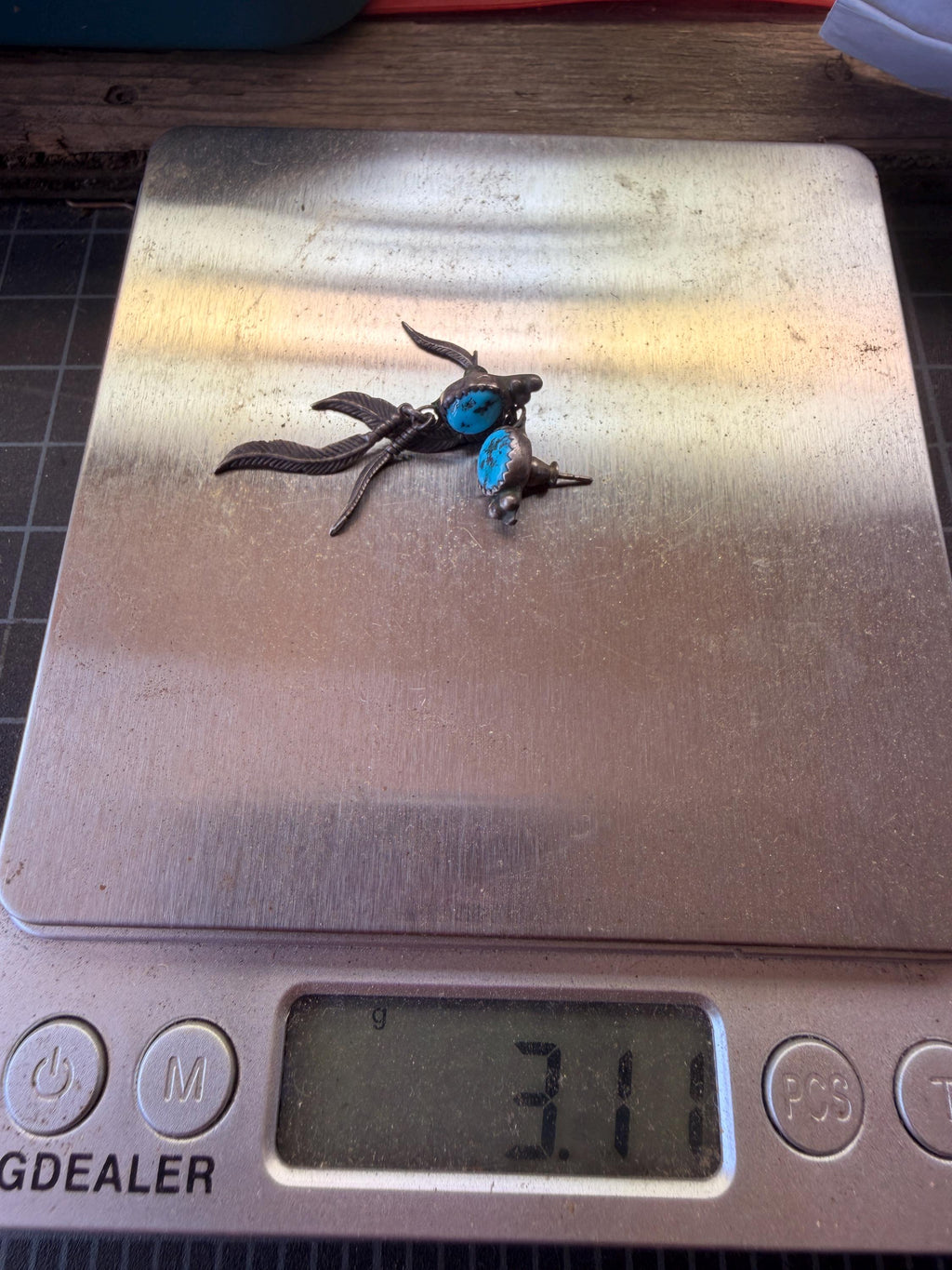 Turquoise Feather Drop Earrings Silver Southwestern Stud