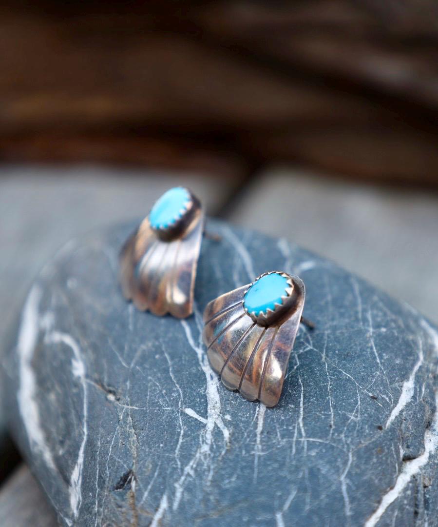 Turquoise Fan Earrings Sterling Silver Sunburst Southwestern