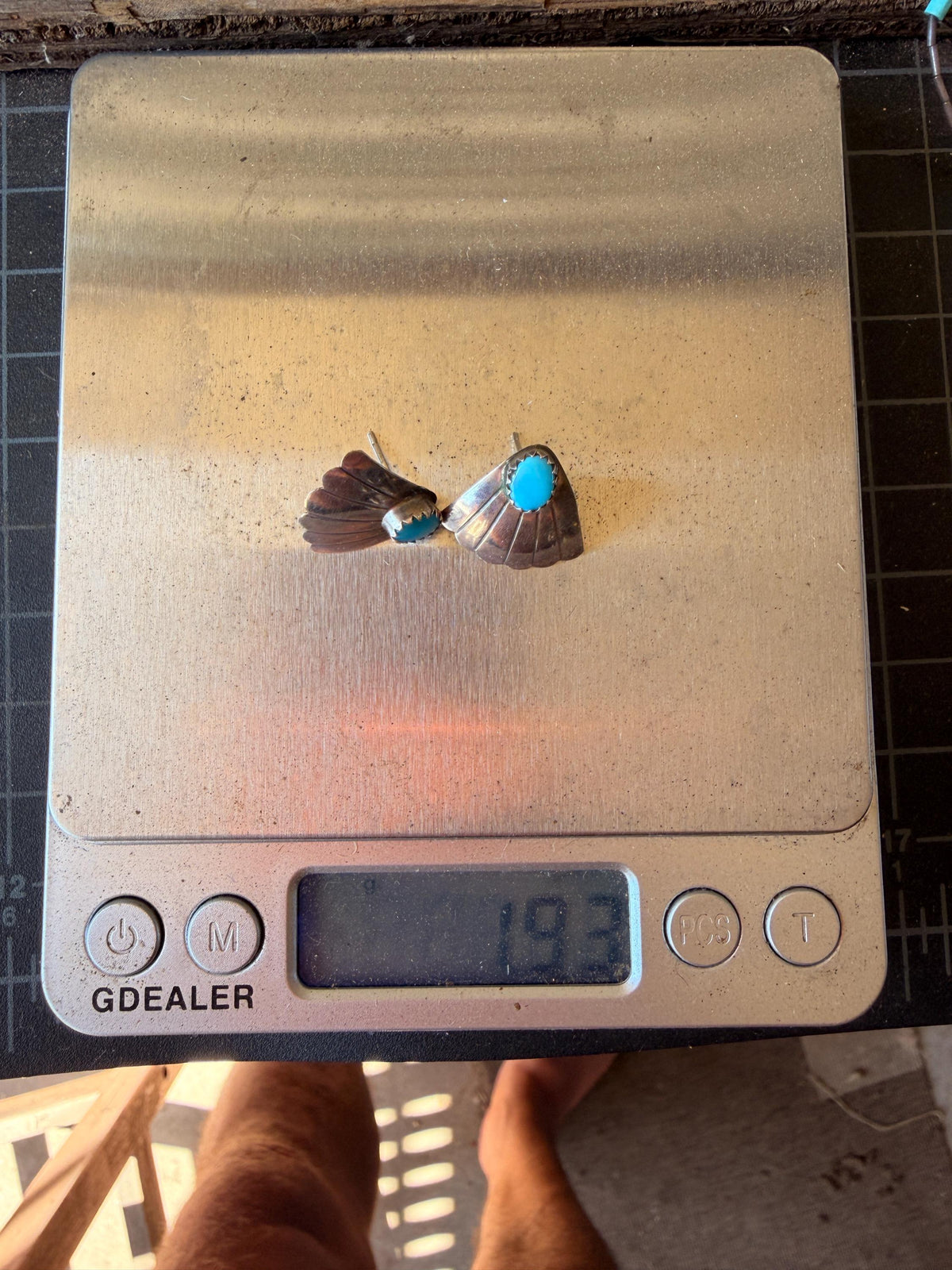 Turquoise Fan Earrings Sterling Silver Sunburst Southwestern