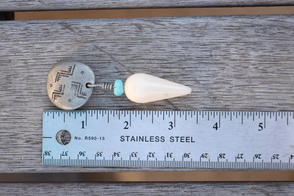 Ben-Amun Signed Southwest Etched Disc Clip-On Earrings Turquoise Bone Drop Dangle Vintage