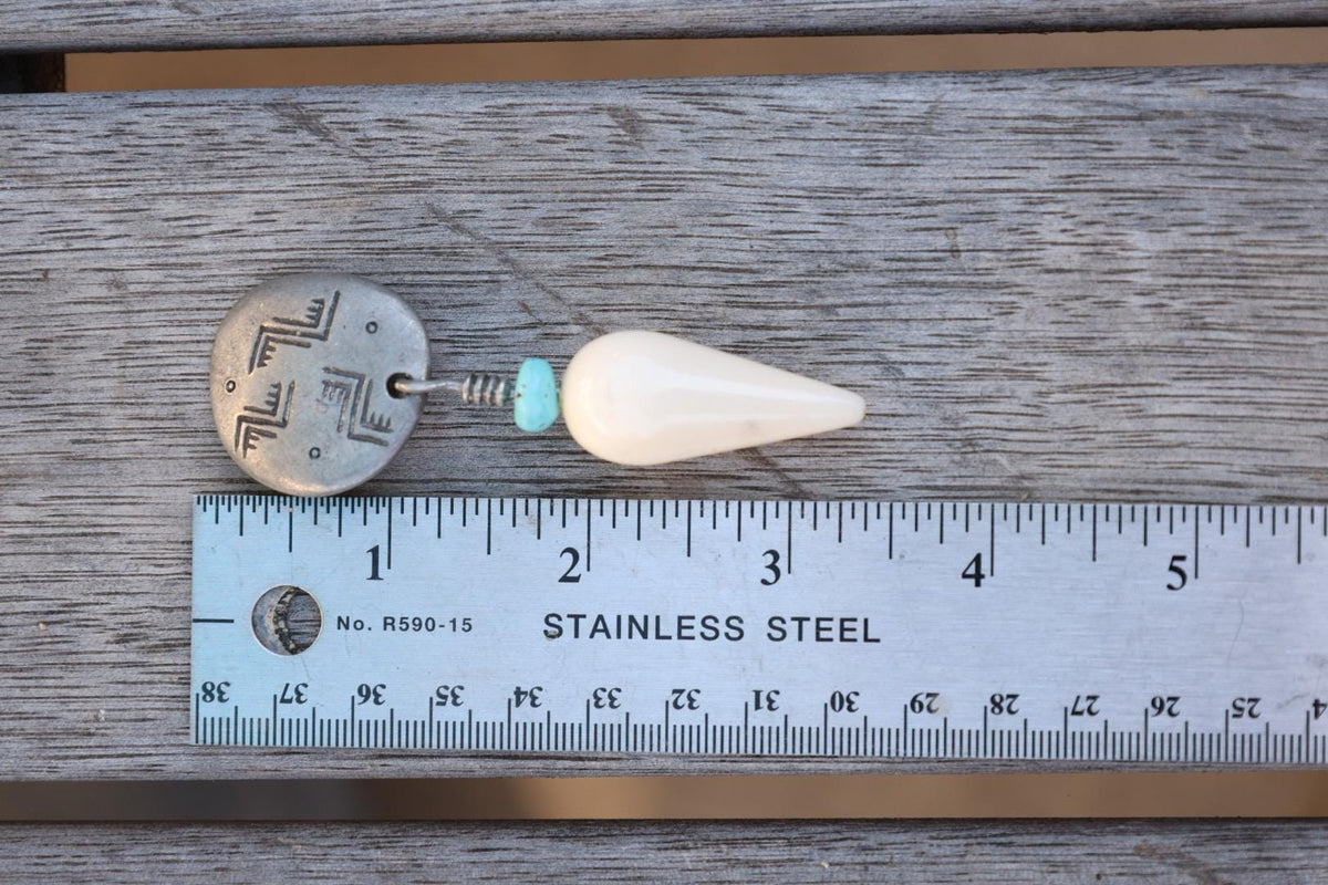 Ben-Amun Signed Southwest Etched Disc Clip-On Earrings Turquoise Bone Drop Dangle Vintage