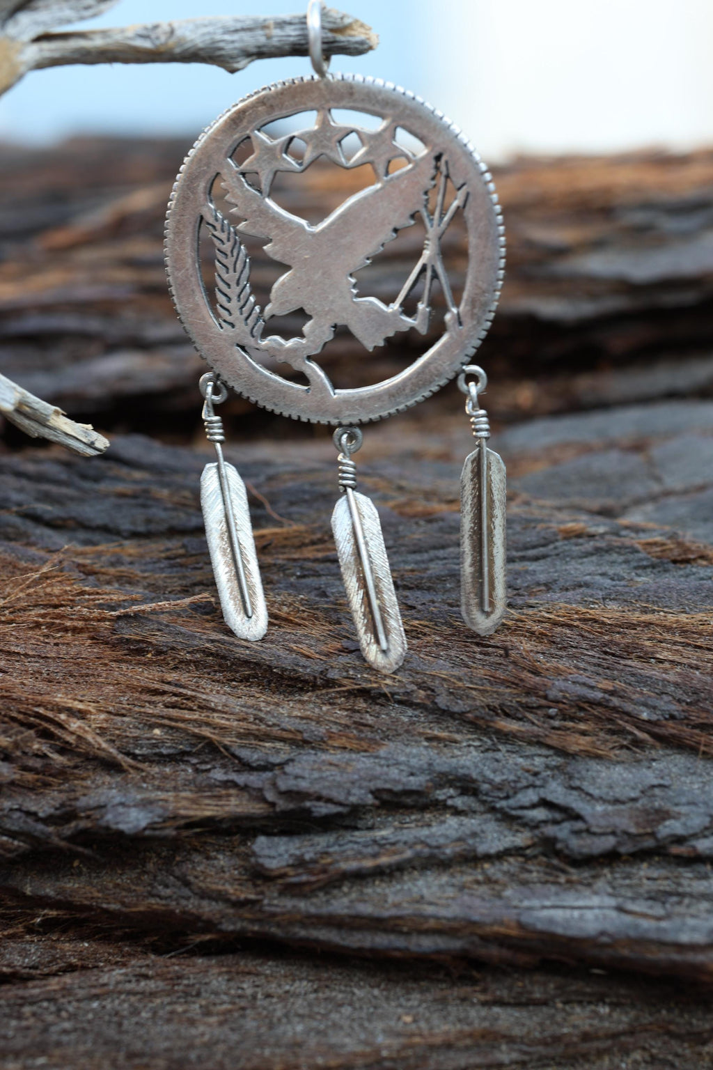 Navajo Eagle Feather Pendant Sterling Silver Cut Out Southwestern