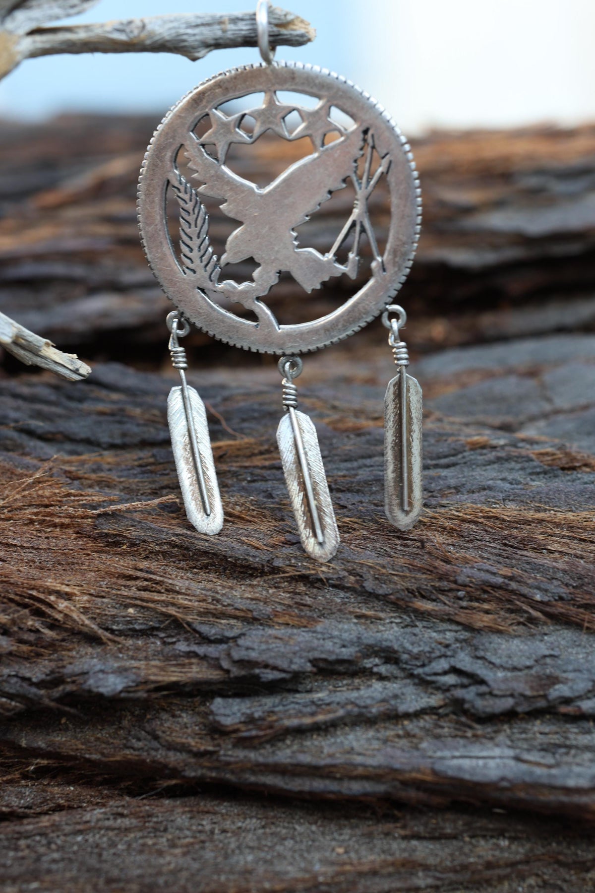 Navajo Eagle Feather Pendant Sterling Silver Cut Out Southwestern