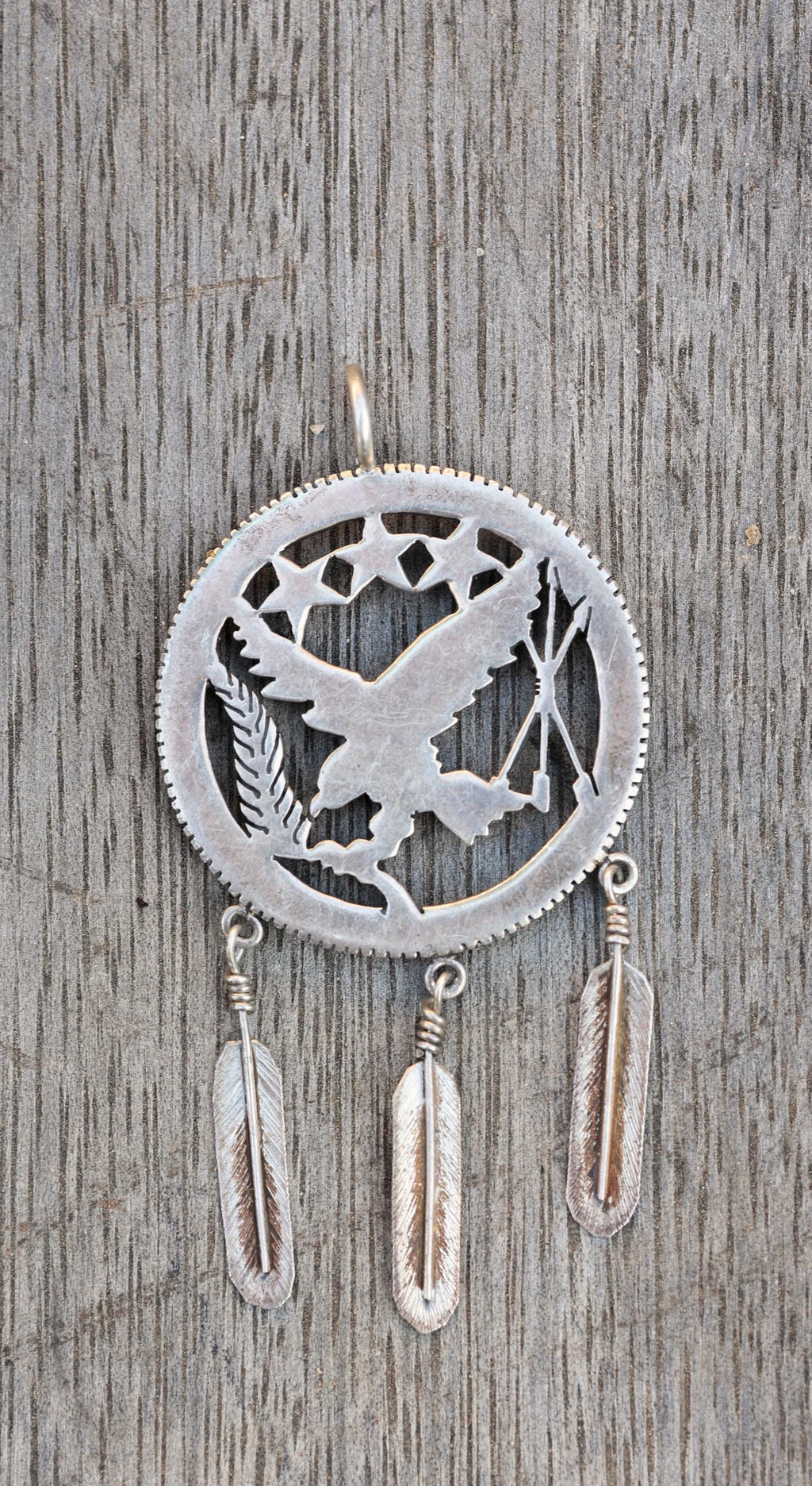 Navajo Eagle Feather Pendant Sterling Silver Cut Out Southwestern