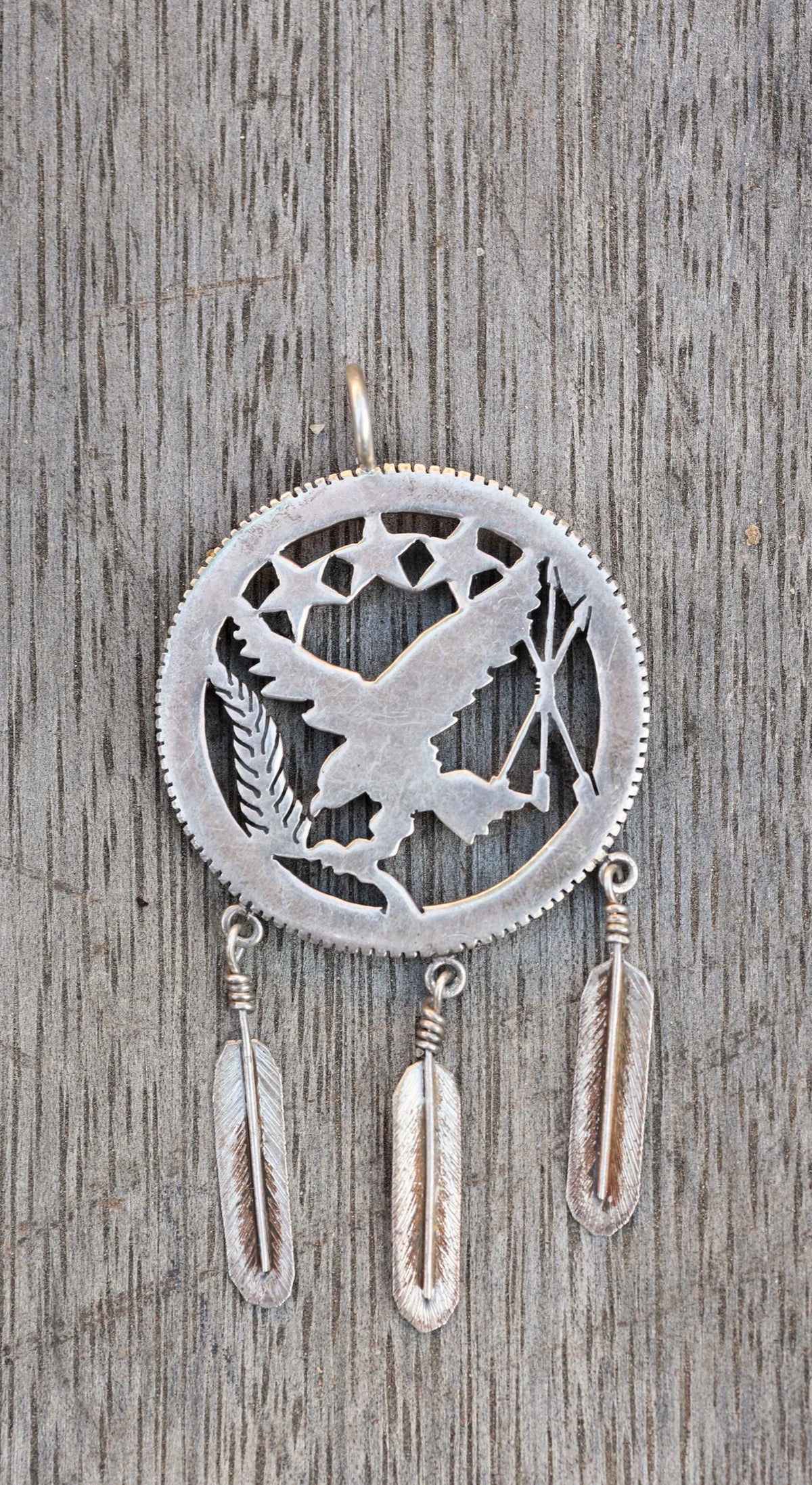 Navajo Eagle Feather Pendant Sterling Silver Cut Out Southwestern