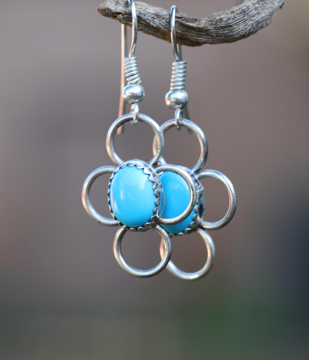 Sleeping Beauty Turquoise Earrings | Four Circle Dangle | Southwest Hook Back | Genuine Turquoise | Vintage