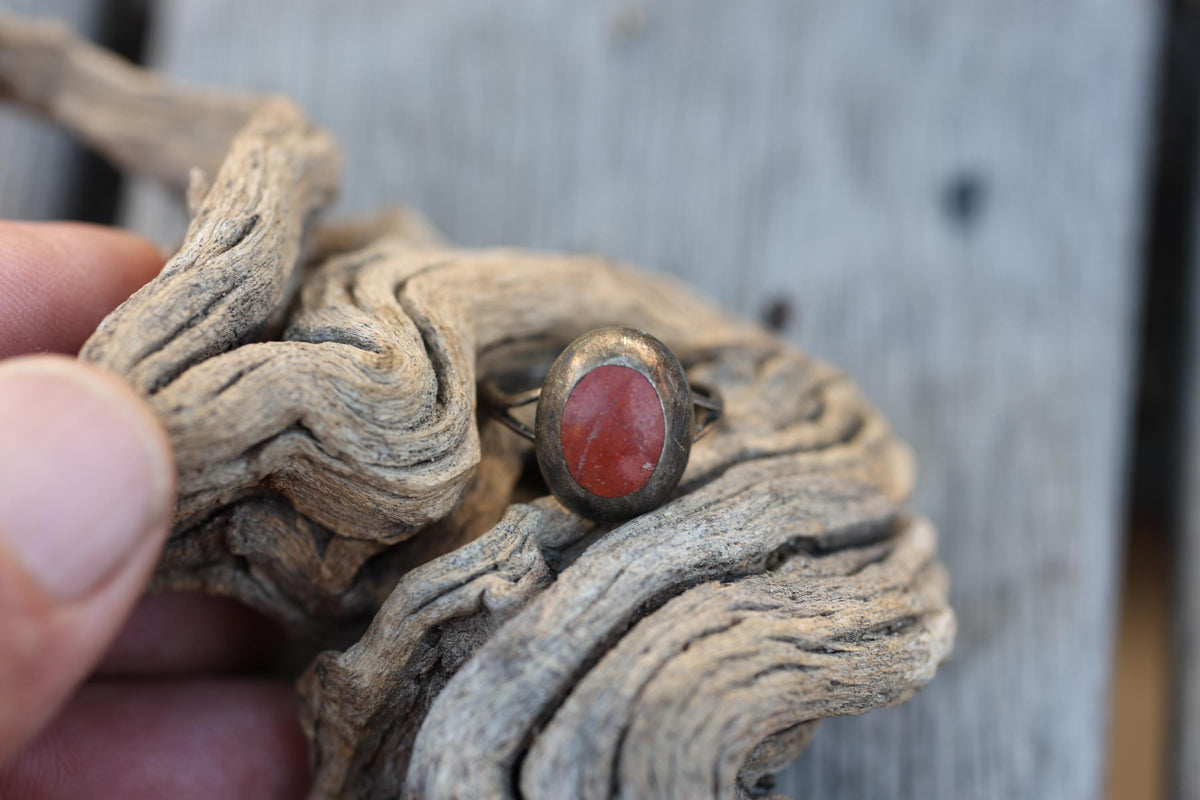 Taxco Modernist Sterling Ring Orange Stone Signed SC Eagle 3 Size 6.5